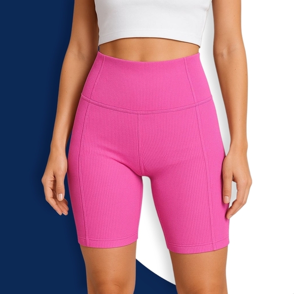 Zella Pink Ribbed Biker Yoga Gym Shorts XS High Waist Stretchy w/ Back Pocket - Picture 11 of 14
